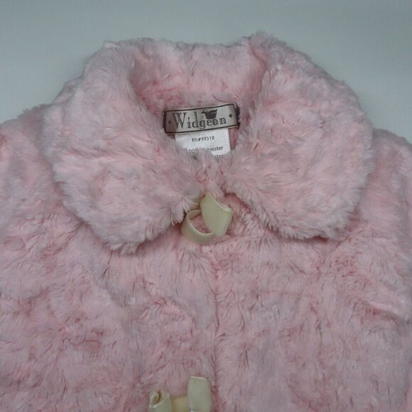 Widgeon Baby Girls 6M Pink Plush Fuzzy Collared Snap Front Bow Jacket Coat - Picture 2 of 8